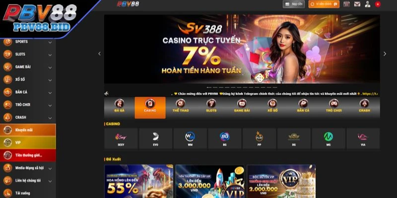 Khái quát sảnh Casino PBV88
