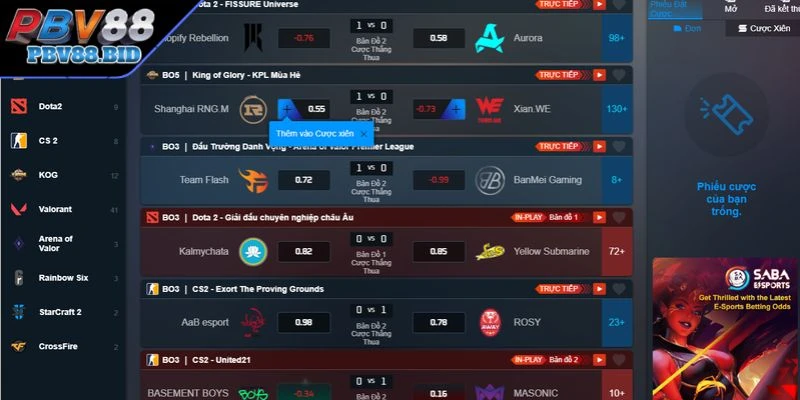 Các trò chơi Esport PBV88 lôi cuốn